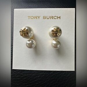 Tory Burch Gold and White Pearl Earrings